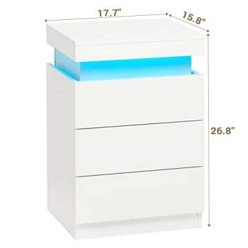 ADORNEVE Nightstand with Charging Station and LED Lights