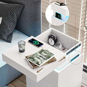 Modern ADORNEVE Nightstand with LED Lights and USB Ports