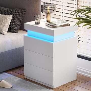 Modern ADORNEVE Nightstand with LED Lights and USB Ports