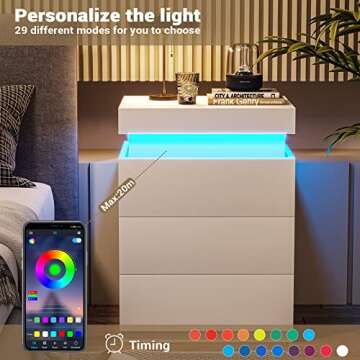 Modern ADORNEVE Nightstand with LED Lights and USB Ports