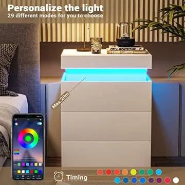 Modern ADORNEVE Nightstand with LED Lights and USB Ports