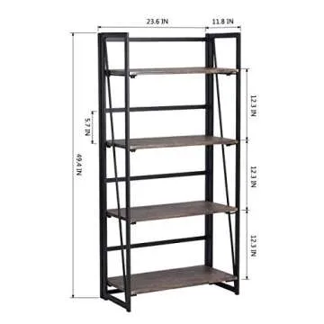 Vogue Carpenter 4-Tier Bookcase Shelf Organizer, No-Assembly Sturdy Foldable Rustic Stand Storage Shelves 23.6x11.6x49.2 Inch