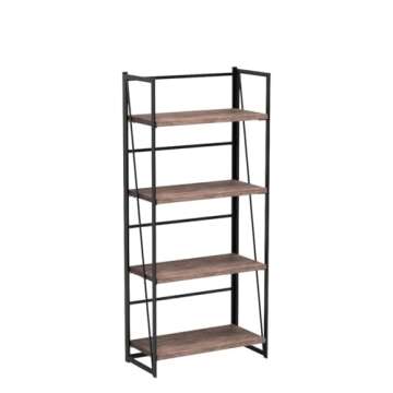 Vogue Carpenter 4-Tier Bookcase Shelf Organizer, No-Assembly Sturdy Foldable Rustic Stand Storage Shelves 23.6x11.6x49.2 Inch