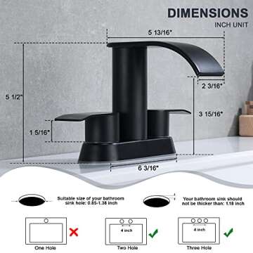 Ultimate Unicorn Waterfall Bathroom Sink Faucet Matte Black, Two Handles Bathroom Faucet with Metal Pop up Sink Drain Stopper, 2 or 3 Holes Bathroom Basin Lavatory Mixer Tap with Deck Mount Plate