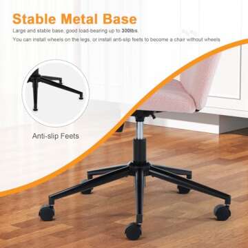 Criss Cross Legged Chair with Wheels, Home Office Desk Chair Wide Seat Fabric Armless Height Adjustable 360° Swivel Chair for Vanity/Work, Faux Fur Pink