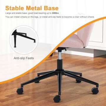 Criss Cross Legged Chair with Wheels, Home Office Desk Chair Wide Seat Fabric Armless Height Adjustable 360° Swivel Chair for Vanity/Work, Faux Fur Pink