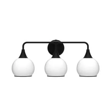 HAHZT Black Bathroom Light Fixtures 3-Lights Vanity Lights with Milky White Frosted Glass Shade Bathroom Vanity Light 22.4 inch Wall Sconce Lighting Bath(Exclude E26 Bulb)