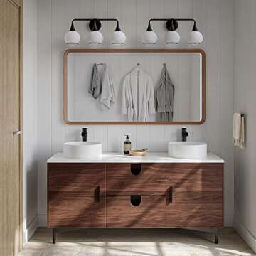 HAHZT Black Bathroom Light Fixtures 3-Lights Vanity Lights with Milky White Frosted Glass Shade Bathroom Vanity Light 22.4 inch Wall Sconce Lighting Bath(Exclude E26 Bulb)