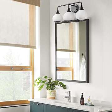 HAHZT Black Bathroom Light Fixtures 3-Lights Vanity Lights with Milky White Frosted Glass Shade Bathroom Vanity Light 22.4 inch Wall Sconce Lighting Bath(Exclude E26 Bulb)