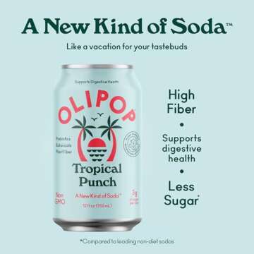 OLIPOP Prebiotic Soda Pop, Tropical Punch, A New Kind of Soda Packed with Prebiotics, Fiber, and Bot...