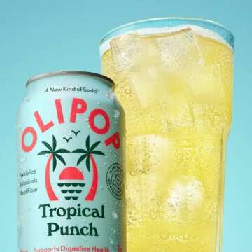 OLIPOP Prebiotic Soda Pop, Tropical Punch, A New Kind of Soda Packed with Prebiotics, Fiber, and Botanicals, Gluten Free, Vegan, GMO Free, 12oz (12-Cans)