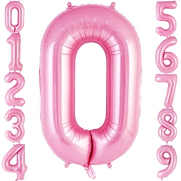 Pink Number 0 Balloon 40 Inch, Big Large Foil Helium Number Balloons, Jumbo Giant Mylar Number 0 Bal...