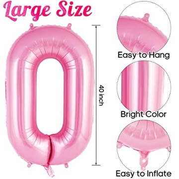40-Inch Pink Number 0 Balloon for Celebrations