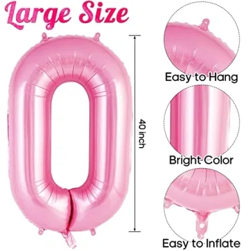 40-Inch Pink Number 0 Balloon for Celebrations