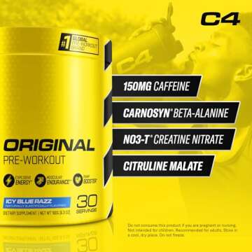 Cellucor C4 Original Pre Workout Powder ICY Blue Razz - Vitamin C for Immune Support - Sugar Free Pr...