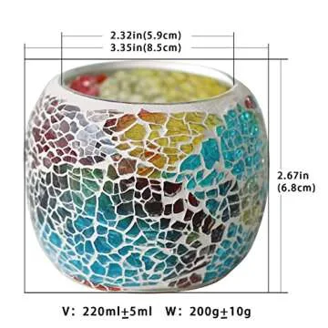 Votive Candle Holders for Table Centerpiece (NO Candles) Wedding Dinner by Candlelight,Tea Light Holders Mosaic Candle Holdes Candlescape Bowl for Valentine's,Christmas Party Decor 1 PC(Rainbow)