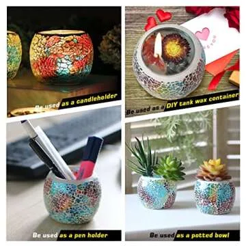 Votive Candle Holders for Table Centerpiece (NO Candles) Wedding Dinner by Candlelight,Tea Light Holders Mosaic Candle Holdes Candlescape Bowl for Valentine's,Christmas Party Decor 1 PC(Rainbow)