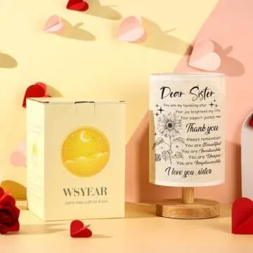 WSYEAR Sister Gifts for Women,Sister Birthday Gifts from Sister, Gifts for Sister Table Lamp with Wooden Stand Anniversary Wedding Birthday Gifts for Sisters