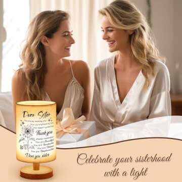 WSYEAR Sister Gifts for Women,Sister Birthday Gifts from Sister, Gifts for Sister Table Lamp with Wooden Stand Anniversary Wedding Birthday Gifts for Sisters