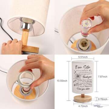 WSYEAR Sister Gifts for Women,Sister Birthday Gifts from Sister, Gifts for Sister Table Lamp with Wooden Stand Anniversary Wedding Birthday Gifts for Sisters