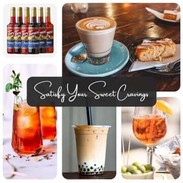 Fruit Bowl Syrup 6 Pack Summer Flavors, Raspberry, Strawberry, Blackberry, Cherry, Orange and Peach - For Italian Soda Coffee, Lattes, Frappes With 6 Jimoco Pump Dispensers