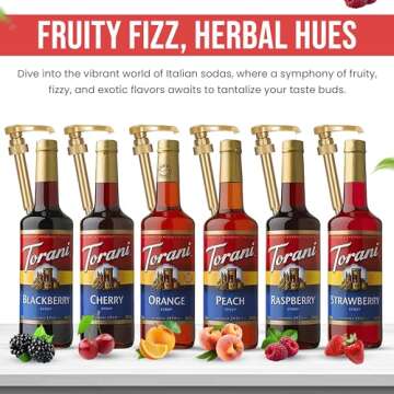 Fruit Bowl Syrup 6 Pack Summer Flavors, Raspberry, Strawberry, Blackberry, Cherry, Orange and Peach - For Italian Soda Coffee, Lattes, Frappes With 6 Jimoco Pump Dispensers