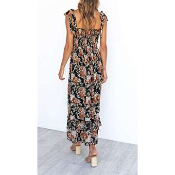 Imily Bela Womens Summer Dress Tie Strap Boho Floral Beach Dress Square Neck Ruffle Sun Dresses A Line Smocked Maxi Dress
