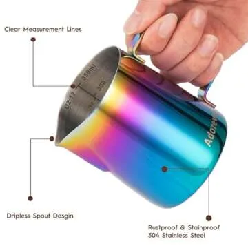 Milk Frothing Pitcher Colorful 350ml (12oz) Steaming Pitchers Stainless Steel Milk Coffee Cappuccino Latte Art Barista Steam Pitchers Milk Jug Cup with Decorating Art Pen