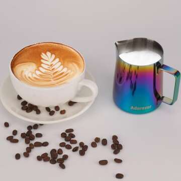 Milk Frothing Pitcher Colorful 350ml (12oz) Steaming Pitchers Stainless Steel Milk Coffee Cappuccino Latte Art Barista Steam Pitchers Milk Jug Cup with Decorating Art Pen