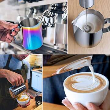 Milk Frothing Pitcher Colorful 350ml (12oz) Steaming Pitchers Stainless Steel Milk Coffee Cappuccino Latte Art Barista Steam Pitchers Milk Jug Cup with Decorating Art Pen