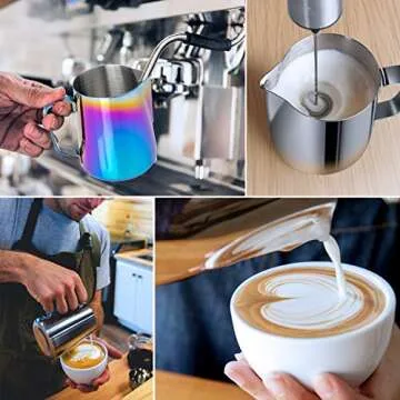 Milk Frothing Pitcher Colorful 350ml (12oz) Steaming Pitchers Stainless Steel Milk Coffee Cappuccino Latte Art Barista Steam Pitchers Milk Jug Cup with Decorating Art Pen