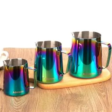 Milk Frothing Pitcher Colorful 350ml (12oz) Steaming Pitchers Stainless Steel Milk Coffee Cappuccino Latte Art Barista Steam Pitchers Milk Jug Cup with Decorating Art Pen