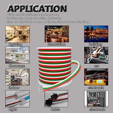 AOTOINK 100ft Extension Cable 3 Pin Wire Cord 30M 22AWG Hookup Electrical 3 Color Wire Stranded Tinn...