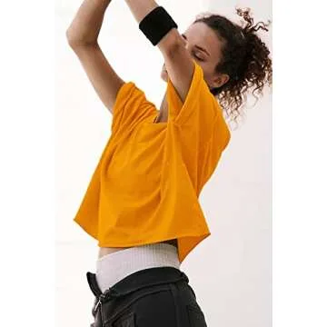 Carpetcom Oversized Workout Shirts for Women Short Sleeve Drop Shoulder Casual Basic Crop Tops Baggy Gym Yoga Sport Tee Lemon Yellow