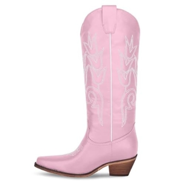 Yolkomo Cowboy Boots for Women Pink Cowgirl Boots Square Toe Knee High Distressed Western Boots Poin...