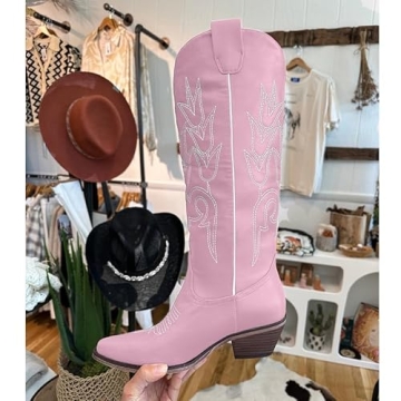 Yolkomo Women’s Pink Cowboy Boots - Chic Square Toe Style