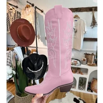 Yolkomo Women’s Pink Cowboy Boots - Chic Square Toe Style
