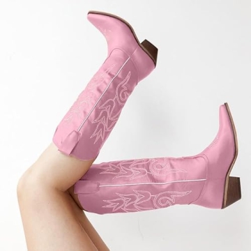 Yolkomo Women’s Pink Cowboy Boots - Chic Square Toe Style