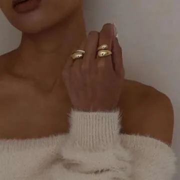 Kainier 14K Gold Chunky Rings for Women 14K Gold Plated Dainty Rings High Polish Statement Band Classic Double Ring Comfort Fit Size 5 to 10 (8, Open chunky rings)