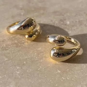 Kainier 14K Gold Chunky Rings for Women 14K Gold Plated Dainty Rings High Polish Statement Band Classic Double Ring Comfort Fit Size 5 to 10 (8, Open chunky rings)