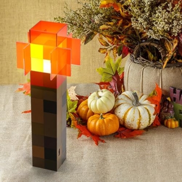 Torch Lamp - Torch Light with Wall Mountable - 11 Inch LED Night Light - USB Rechargeable for Nightstand Lamp - Costume Cosplay Light - Kid's Bedroom Living Room Gaming Room Study Room Decor (Red)