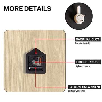 ArtSocket Wooden Wall Clock Silent Non-Ticking, Red Black Arrow Circle White Abstract Line Modern Star Wave Square Wall Clocks Decor for Home Kitchen Living Room Office(12 Inch)