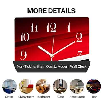 ArtSocket Wooden Wall Clock Silent Non-Ticking, Red Black Arrow Circle White Abstract Line Modern Star Wave Square Wall Clocks Decor for Home Kitchen Living Room Office(12 Inch)
