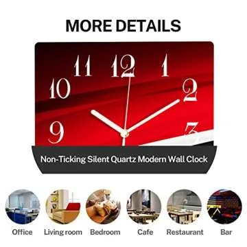 ArtSocket Wooden Wall Clock Silent Non-Ticking, Red Black Arrow Circle White Abstract Line Modern Star Wave Square Wall Clocks Decor for Home Kitchen Living Room Office(12 Inch)