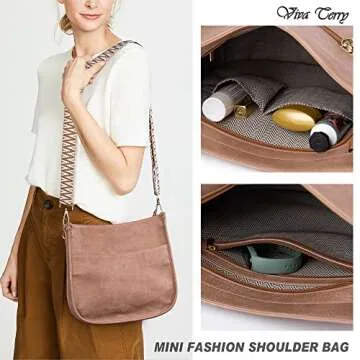 Viva Terry Vegan Leather Crossbody Fashion Shoulder Bag Purse with Adjustable Strap (Pink)