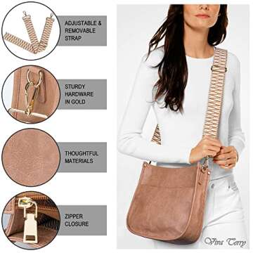 Viva Terry Vegan Leather Crossbody Fashion Shoulder Bag Purse with Adjustable Strap (Pink)