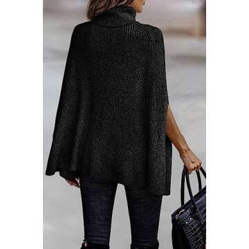 KIRUNDO Women's 2025 Fall Winter Turtleneck Poncho Sweater Fashion Chunky Knit Cape Wrap Sweaters Pullover Jumper Tops(Black, Small)