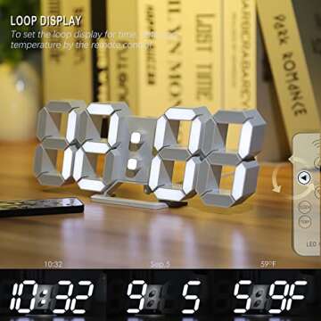 KOSUMOSU 3D LED Wall Clock with Remote Control