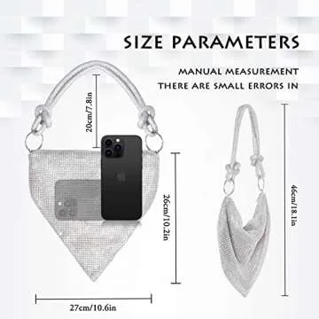AOYUNHUI Rhinestone Bag for Women Shoulder Handbags Chic Evening Bling Hobo Bag Shiny Silver Clutch Purse Handbags for Women Wedding for Prom Party