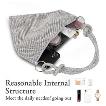 AOYUNHUI Rhinestone Bag for Women Shoulder Handbags Chic Evening Bling Hobo Bag Shiny Silver Clutch Purse Handbags for Women Wedding for Prom Party